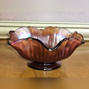 Fenton Marigold Carnival Iridescent Orange Fringed 6" Diam Glass Candy Dish